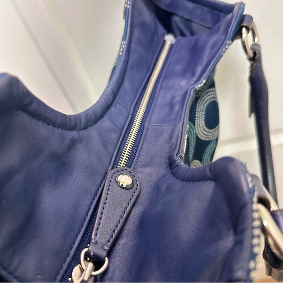 Coach Ashley Dotted Op Art Tote Blue with Navy Leather Trim - Picture 11 of 13